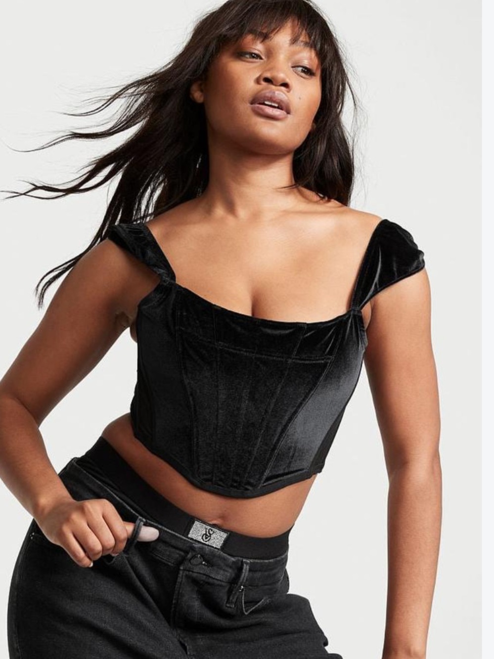 NWT Victoria's Secret Black Velvet Corset Crop Top Size M